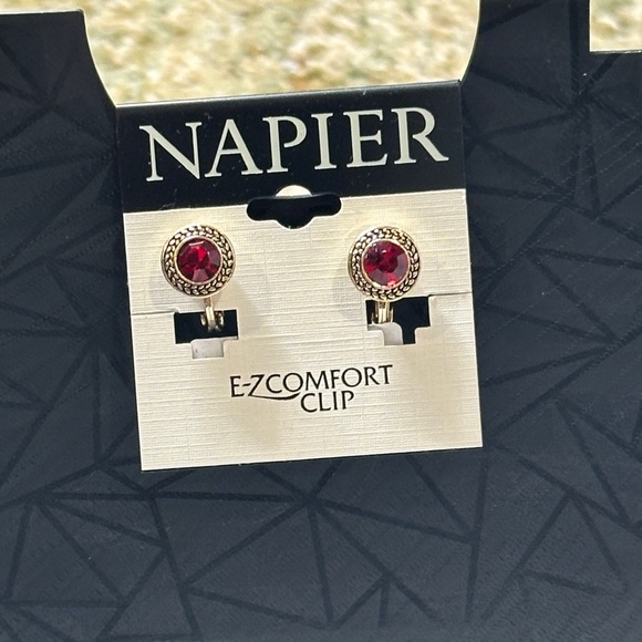 Napier Gold & Garnet Red Comfort Clip Earrings NWT Gifts - Picture 9 of 10